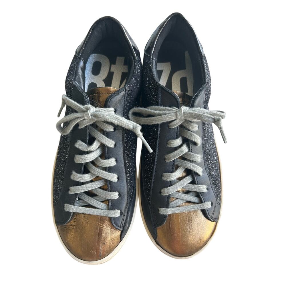 P448 John Glitter Black and Gold Low Top Sneakers Womens Size 38 US 7.5-8